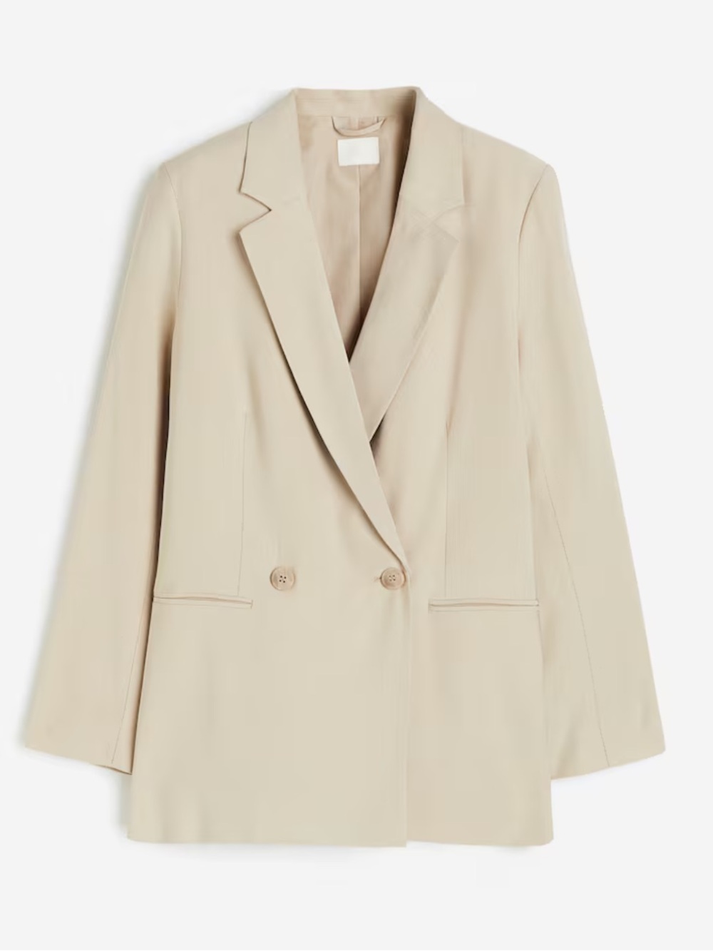 H&M Double Breasted Blazer Jacket Ivory Biscuit Beige Women’s SZ Large Like New